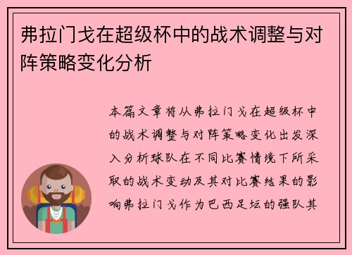 弗拉门戈在超级杯中的战术调整与对阵策略变化分析 弗拉门戈在超级杯中的战术调整与对阵策略变化分析